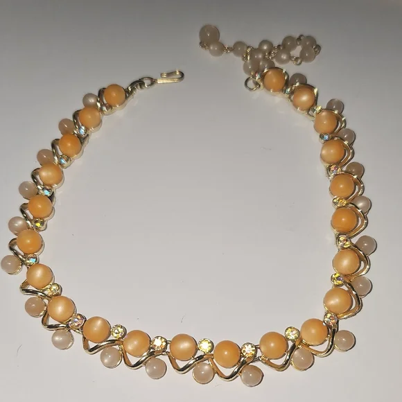 Vintage Elegant Orange beads With Rhinestones